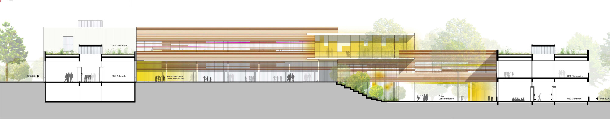 Coupe façade sud sur cour